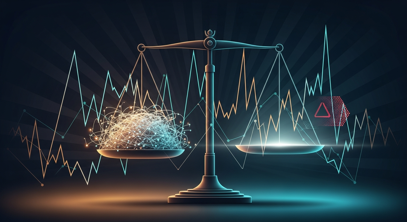 Enterprise AI hallucination cost visualization showing a balance scale with AI productivity gains on one side and hidden error costs eroding value on the other